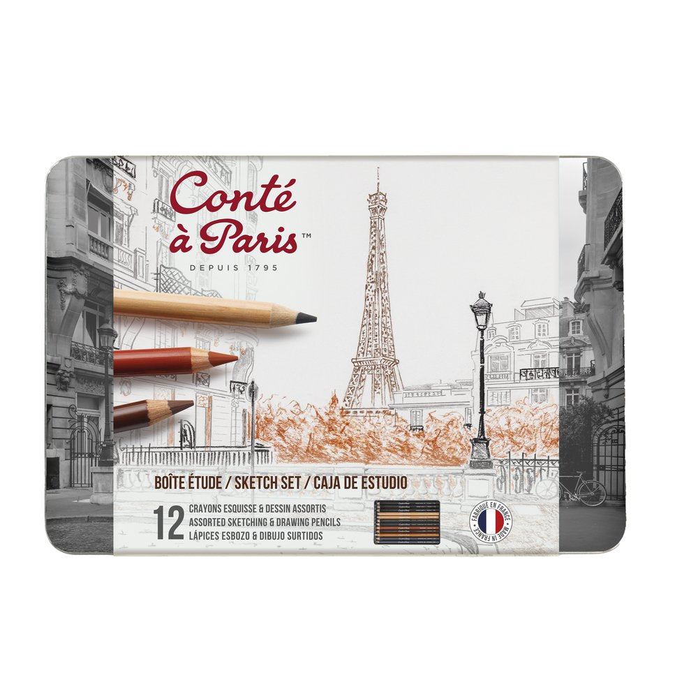 Coffret 4 Craies Carrées Conté – Noir, Blanc, Bistre, Sanguine – Idéal Début & Voyage